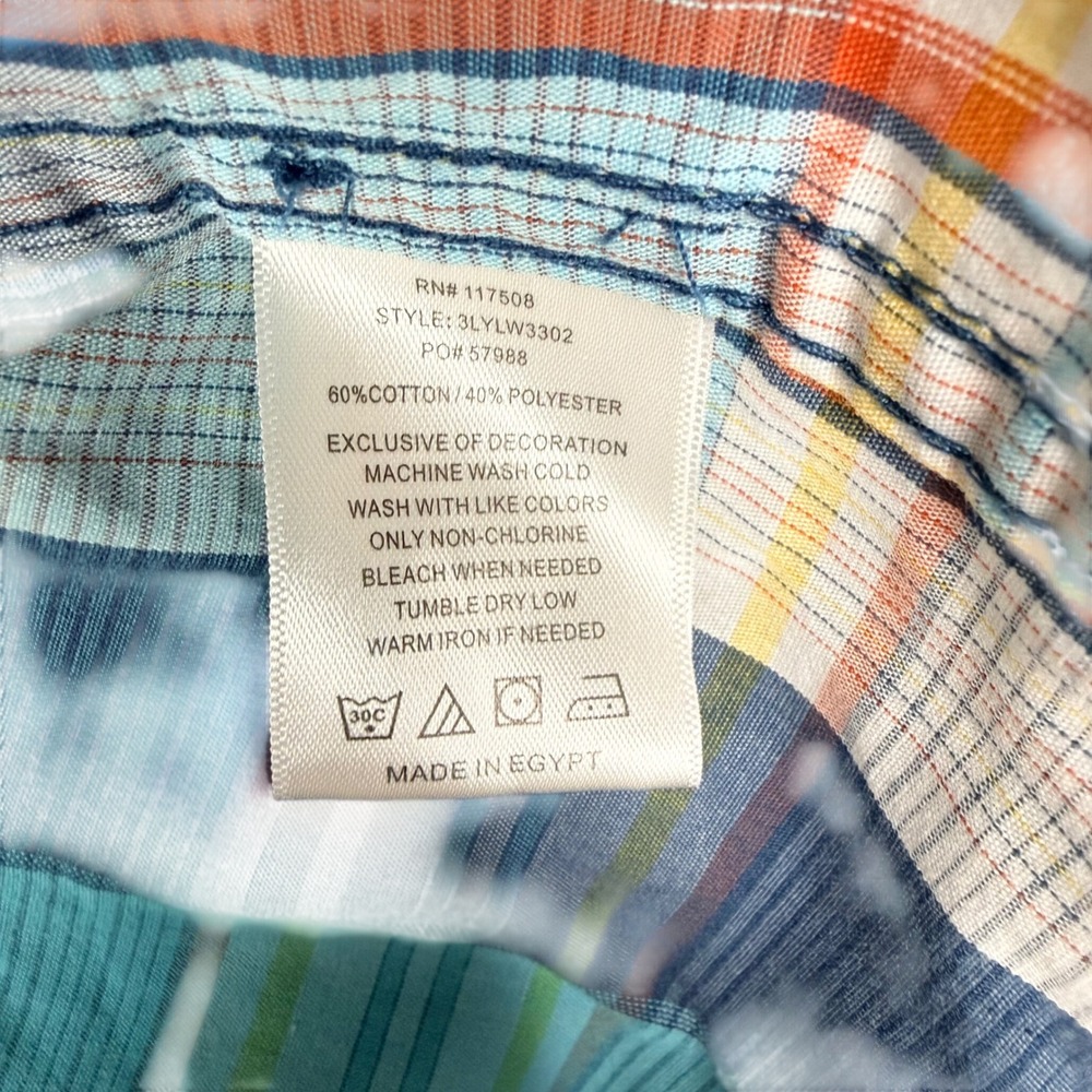 Levis Mens XXL Western Plaid Pearl Snap Button Shirt Blue Orange 2XL 3LYLW3302 - Picture 5 of 7